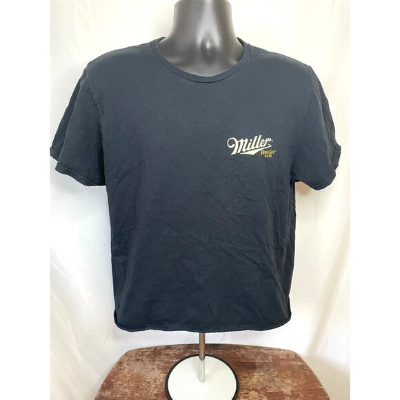 Miller High Life Beer Graphic Black Tshirt Mens L cropped - Picture 1 of 7
